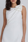 Ivory Bodycon Round Neck Ruched Mini Dress with Bow