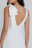 Ivory Bodycon Round Neck Ruched Mini Dress with Bow