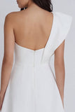 Ivory A-Line One Shoulder Ruffled Mini Dress with Slit