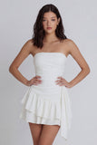 A-Line Ivory Strapless Ruched Mini Dress with Ruffles