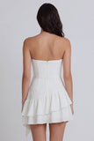 A-Line Ivory Strapless Ruched Mini Dress with Ruffles
