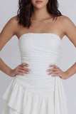A-Line Ivory Strapless Ruched Mini Dress with Ruffles