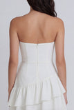 A-Line Ivory Strapless Ruched Mini Dress with Ruffles