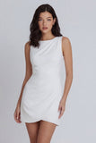 Ivory Bodycon Round Neck Ruched Mini Dress