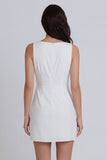 Ivory Bodycon Round Neck Ruched Mini Dress