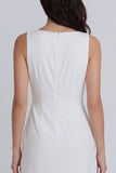 Ivory Bodycon Round Neck Ruched Mini Dress