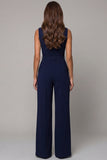 Navy V-Neck Sleeveless Formal Jumpsuit with Belt