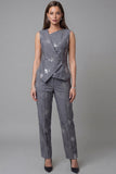 Dark Grey One-Button Sequin Sleeveless Two-Piece Work Suits