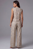 Sparkly Khaki Single-Breasted Two-Piece Work Suits