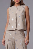 Sparkly Khaki Single-Breasted Two-Piece Work Suits