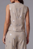 Sparkly Khaki Single-Breasted Two-Piece Work Suits