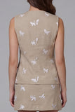 Khaki Single-Breasted Floral 2-piece Work Suits