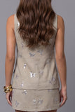 Khaki Square Neck Single-Breasted Floral 2-piece Work Suits