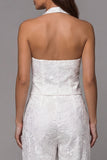 Ivory Halter Lace Embroidered Two-Piece Work Suits