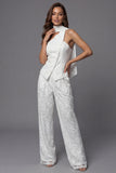 Ivory Lace Embroidered Two-Piece Work Suits with Neck Scarf