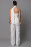 Ivory Lace Embroidered Two-Piece Work Suits with Neck Scarf