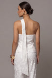 Ivory Lace Embroidered Two-Piece Work Suits with Neck Scarf