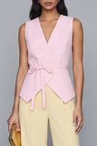 Pink and Yellow V-Neck Two-Piece Work Suits
