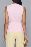 Pink and Yellow V-Neck Two-Piece Work Suits