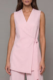 2 Piece Pink V Neck Work Suits
