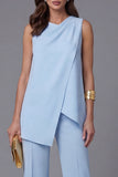 2 Piece Sky Blue Sleeveless Work Suits