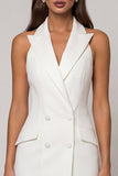 White Peaked Lapel Double-breasted Sheath Asymmetrical Work Dress