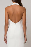 White Peaked Lapel Double-breasted Sheath Asymmetrical Work Dress