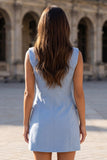Sparkly Blue Peaked Lapel Double-breasted Sheath Short Work Dress