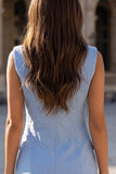 Sparkly Blue Peaked Lapel Double-breasted Sheath Short Work Dress