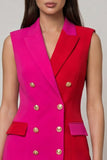 Fuchsia and Red Peaked Lapel Double-breasted Sheath Work Dress