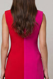 Fuchsia and Red Peaked Lapel Double-breasted Sheath Work Dress
