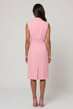 Pink Shawl Lapel Sheath Midi Work Dress with Belt