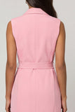 Pink Shawl Lapel Sheath Midi Work Dress with Belt