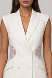 White Peaked Lapel Bouble-breasted Lace Sheath Short Work Dress