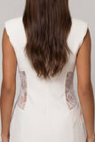 White Peaked Lapel Bouble-breasted Lace Sheath Short Work Dress