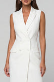White Notched Lapel Double-breasted Asymmetrical Work Dress