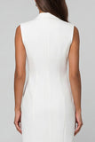 White Notched Lapel Double-breasted Asymmetrical Work Dress