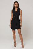 Black Notched Lapel Double-breasted Sheath Short Work Dress