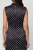 Black Peaked Lapel Double Breasted Short Polka Dots Work Dress