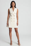 Ivory Peaked Lapel Double-breasted A Line Short Work Dress