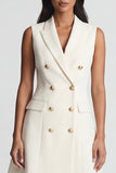 Ivory Peaked Lapel Double-breasted A Line Short Work Dress