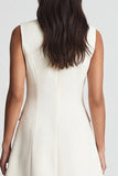 Ivory Peaked Lapel Double-breasted A Line Short Work Dress