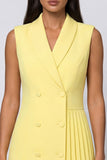Yellow Shawl Lapel Pleated Asymmetrical Work Dress