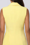 Yellow Shawl Lapel Pleated Asymmetrical Work Dress