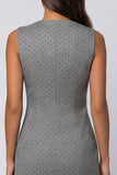 Grey V-Neck Double-breasted Sheath Polka Dot Midi Dress with Slit