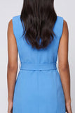 Blue Notched Lapel Short Work Dress with Belt