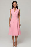 Pink Shawl Lapel Double Breasted A Line Midi Work Dress