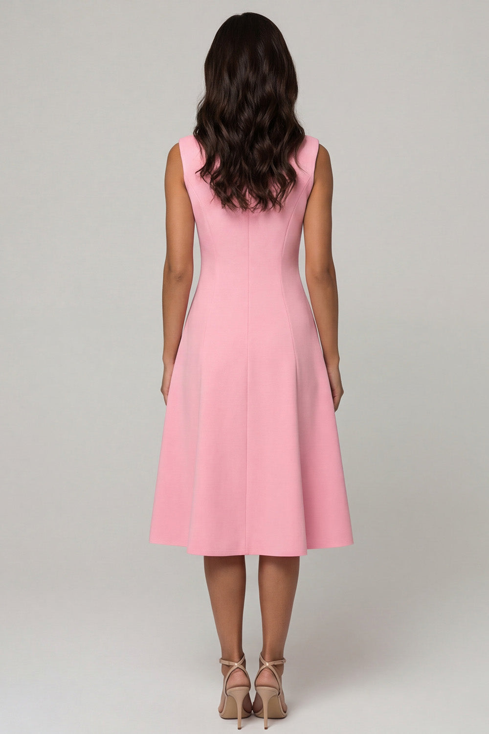 semi formal dresses pink Zapaka Women Pink Work Dress Shawl Lapel Double Breasted A Line Midi Semi Formal Dress, Pink / M