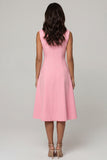 Pink Shawl Lapel Double Breasted A Line Midi Work Dress