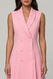 Pink Shawl Lapel Double Breasted A Line Midi Work Dress